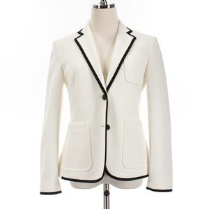 rag & bone Nancie Pique Blazer Size 4 in Marshmallow White w/ Black Trim